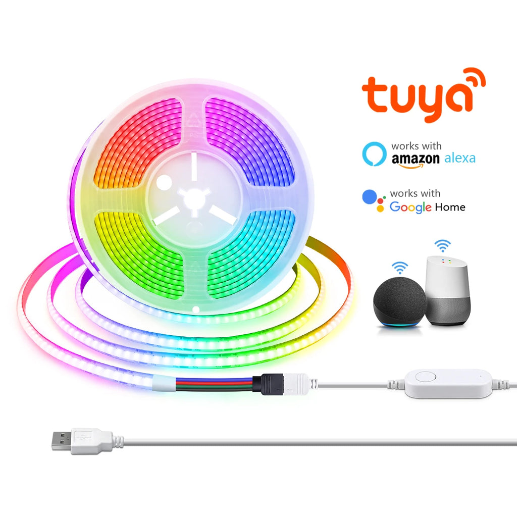 RGB LED COB Strip USB 5V TUYA WIFI/Bluetooth 2 Version Optional,576Leds/m Hight Brightness RA90,Smart APP Control Ambinet Lamp Oasis Select Wifi Version RGB 1m
