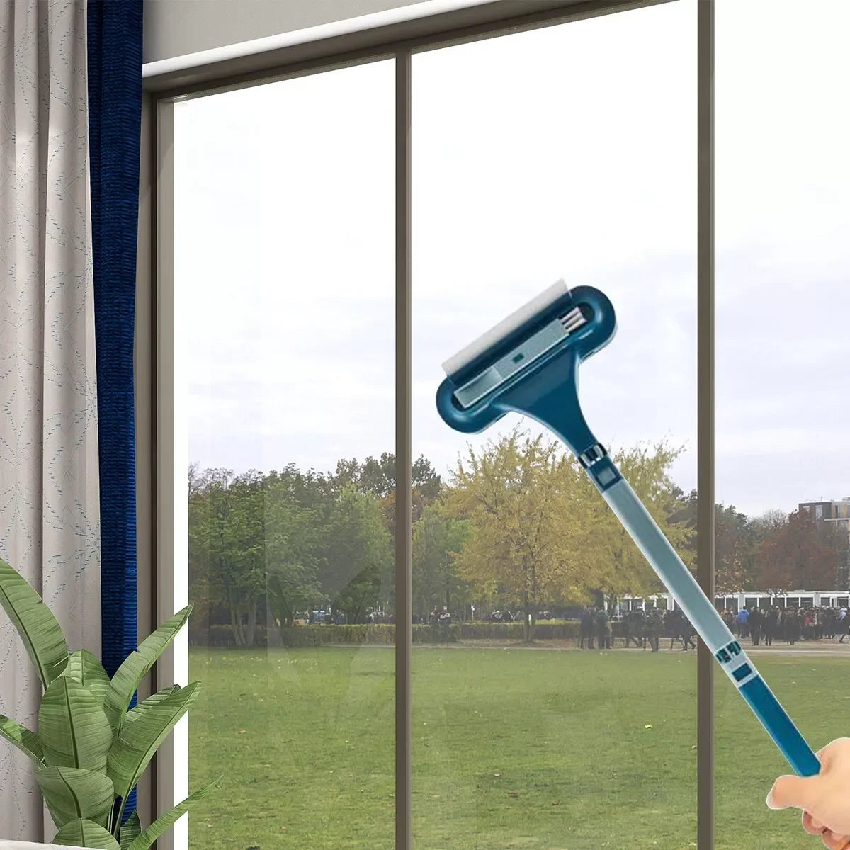 2 in 1 Window Mesh Screen Brush Window Cleaner Magic Broom Wiper Telescopic Long Handle Window Mop Squeegee Wiper Cleaning Tool Oasis Select