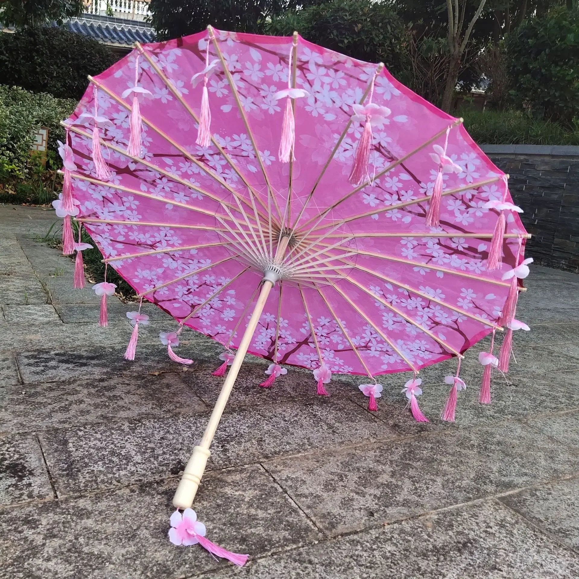 Antique Hanfu Fringe Umbrella Performance Photo Props Dance Silk Umbrella Craft Ancient Point Oiled Paper Umbrella Oasis Select Solid Wood 17 16K
