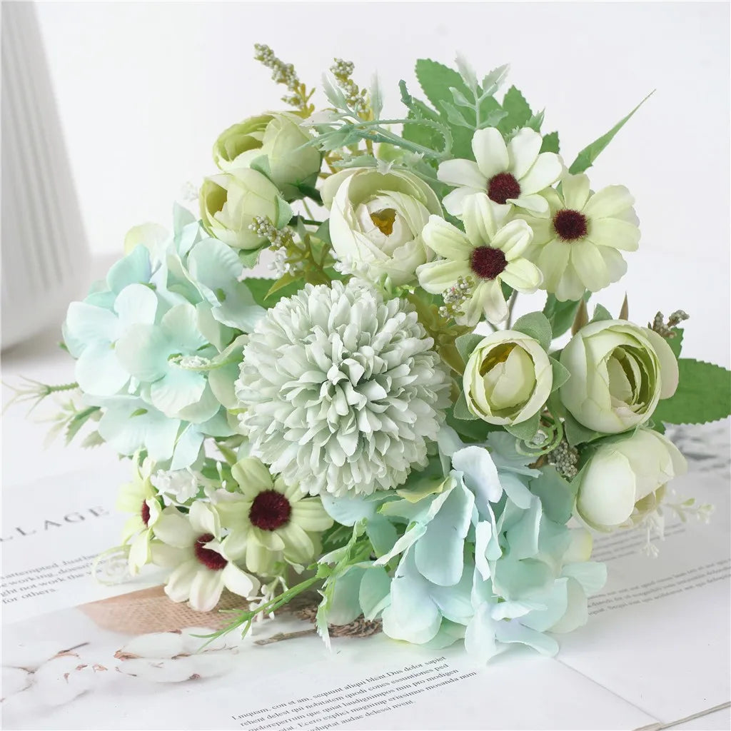 Artificial Silk Hydrangea Peony Bouquet – Wedding & Home Decor Artificial Flower Bouquet Oasis Select Green