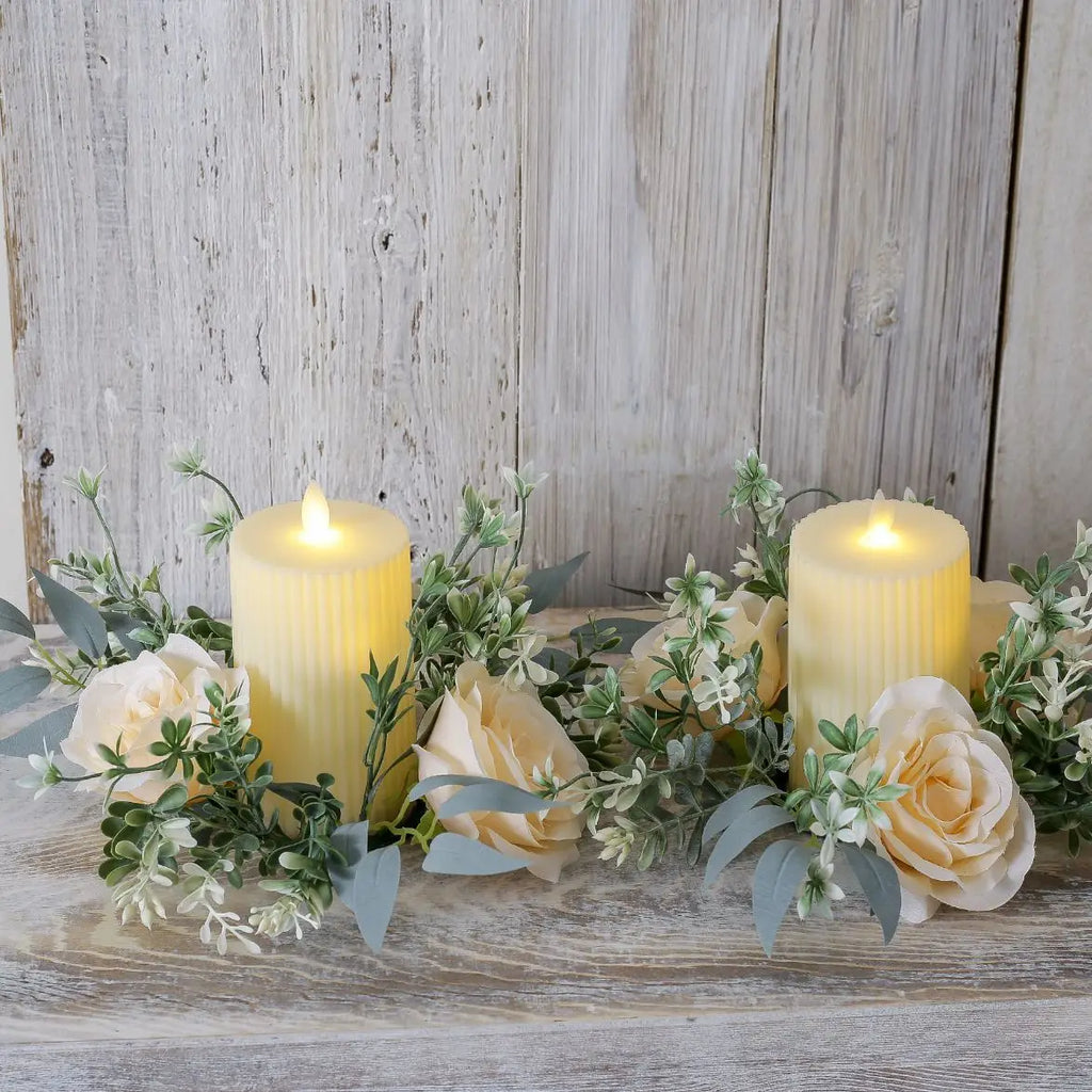 Artificial Rose Candle Ring Pillar Candles Greenery Flower Wreath Seasonal Candle Ring For Wedding Centerpiece Holiday Decor Oasis Select