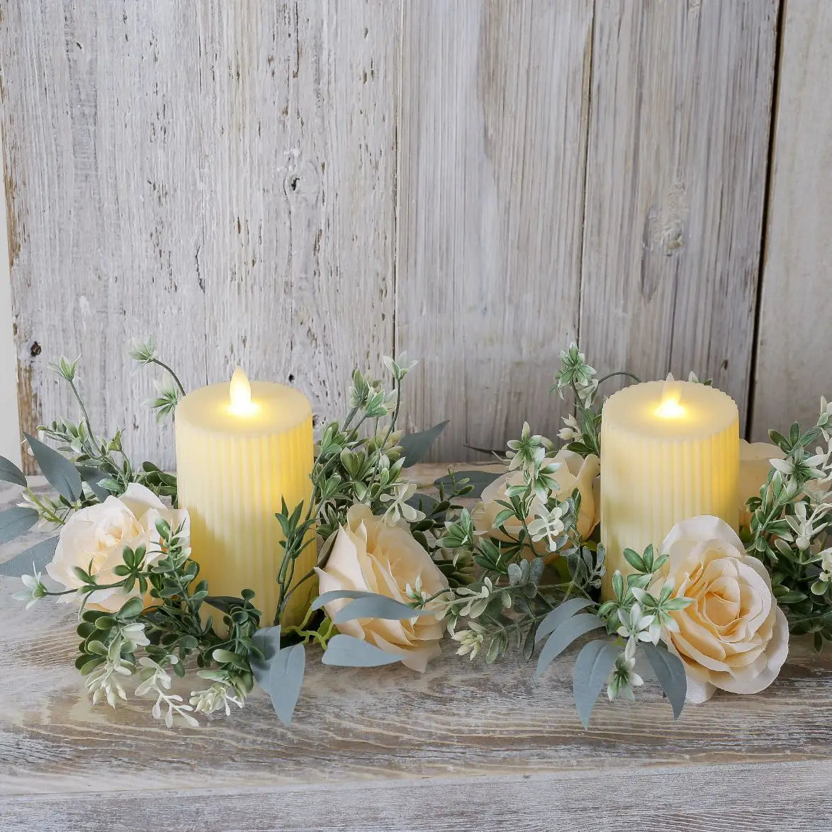Artificial Rose Candle Ring Pillar Candles Greenery Flower Wreath Seasonal Candle Ring For Wedding Centerpiece Holiday Decor Oasis Select