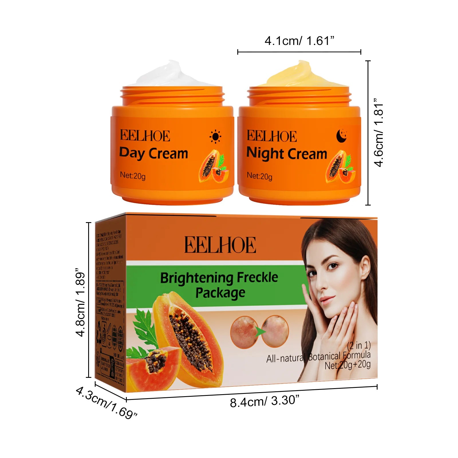 Papaya Brightening Freckle Face Cream Set Day Night Sun Spots Corrector Fade Pigment Brighten Skin Tone Day & Night Moisturizer Oasis Select