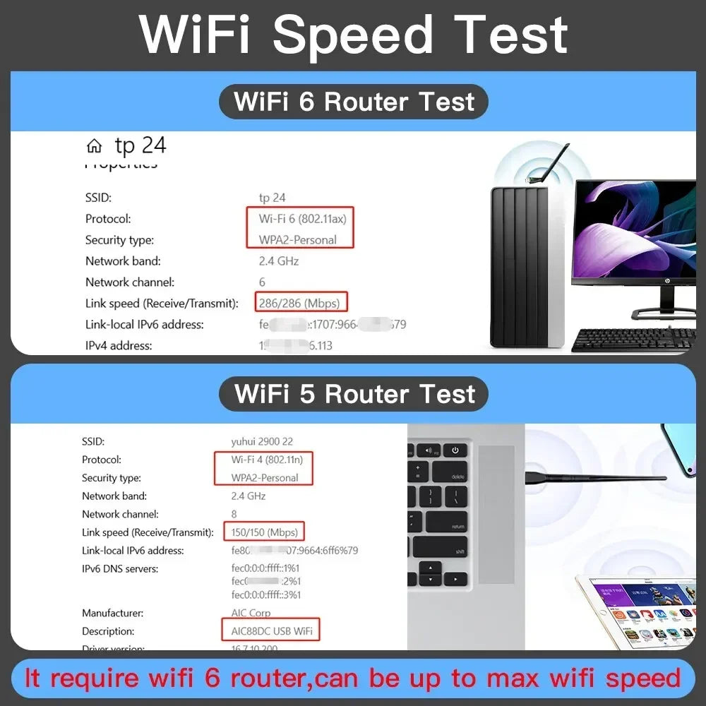 FENVI WIFI 6 USB Adapter AX286 Network Card Dongle 2.4GHz 802.11AX Antenna Signal Reception For Laptop Windows 10 11 Driver Free Oasis Select