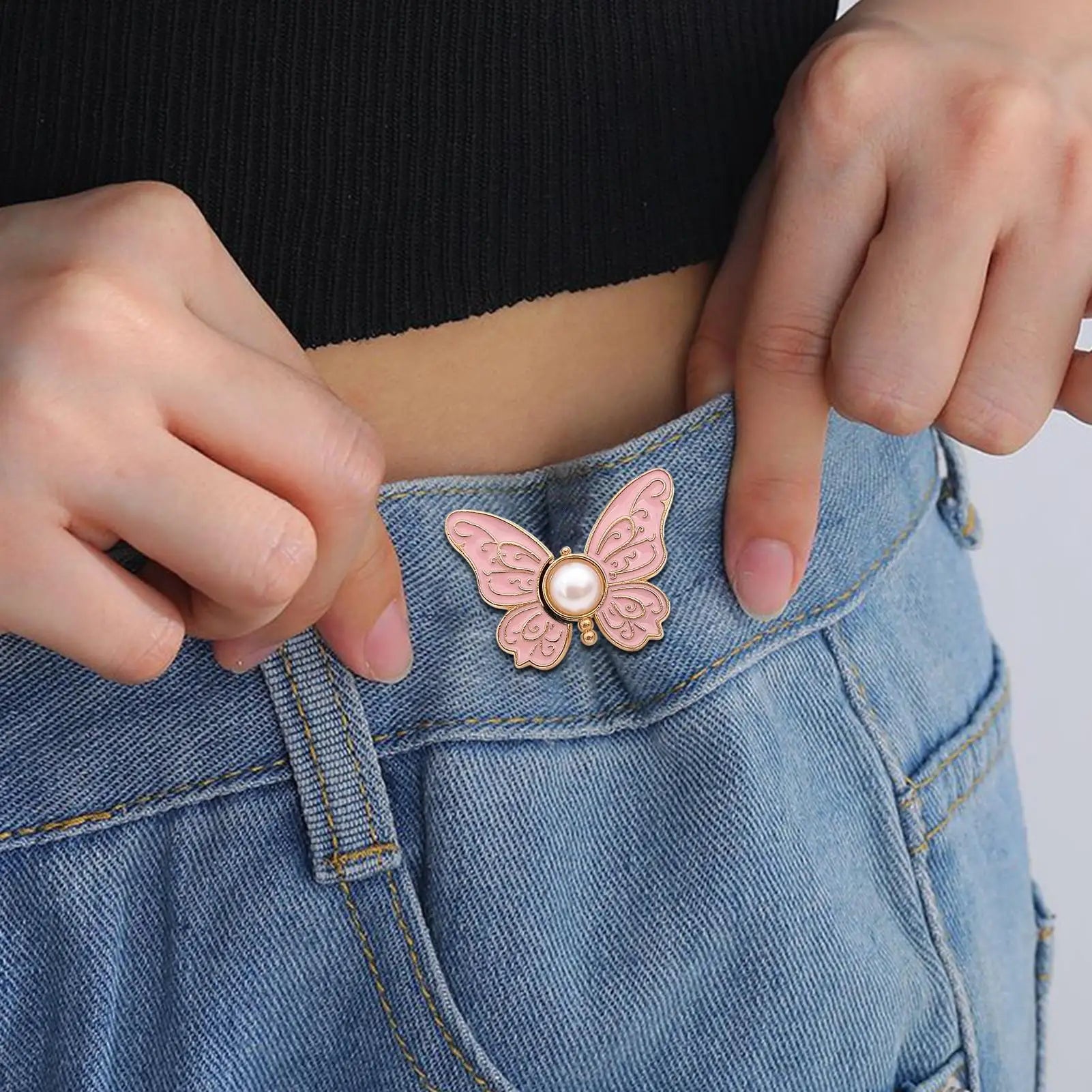 Pants Waist Tightener for Women Butterfly Shape Waist Tightener Buttons 8 Pieces No Sewing Reusable Alloy Clips for Clothing Oasis Select