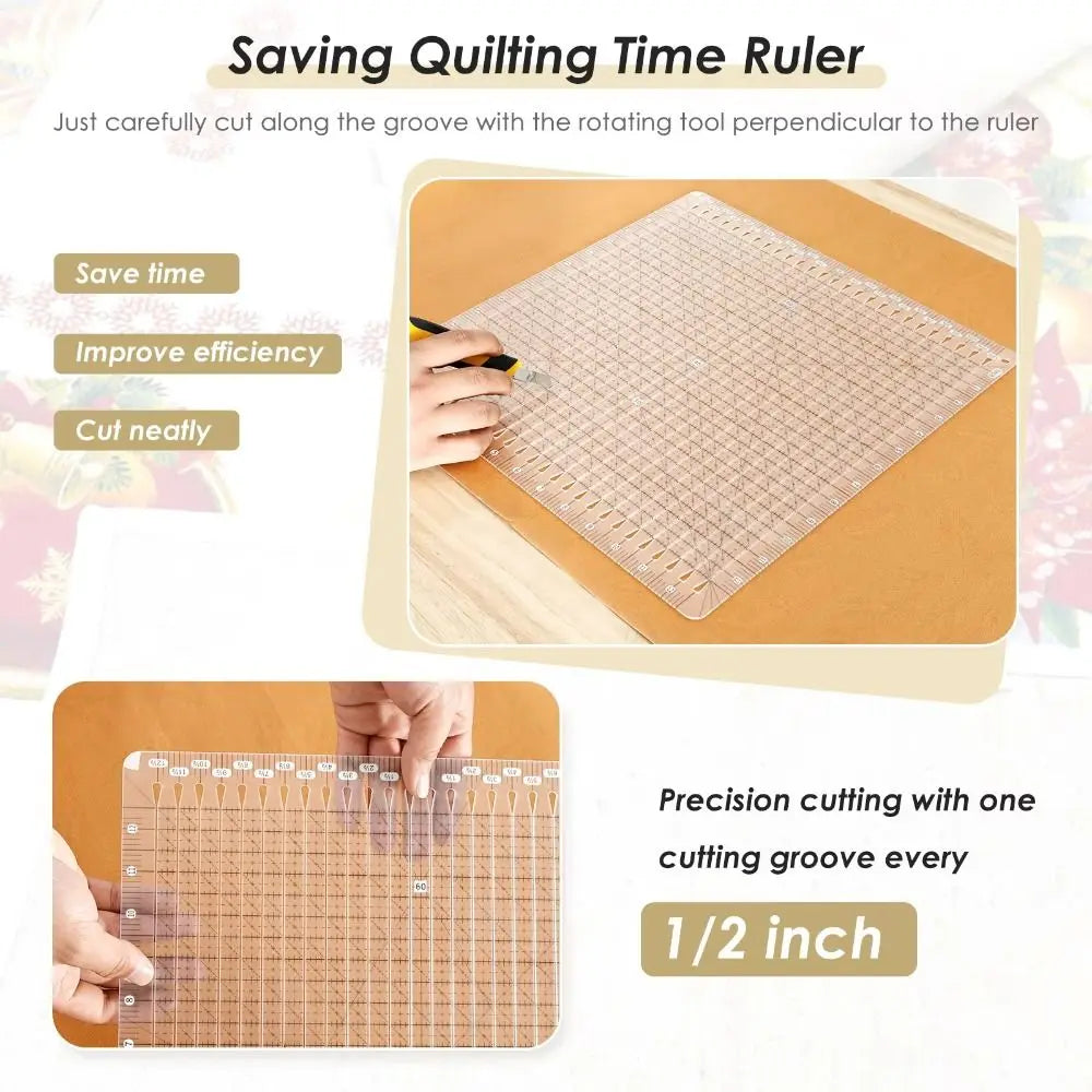 Cutting Assistant 5-in-1 Quilting Ruler Clear Acrylic Scale Slotted Quilting Template Transparent Square Fabric Cutting Ruler Oasis Select