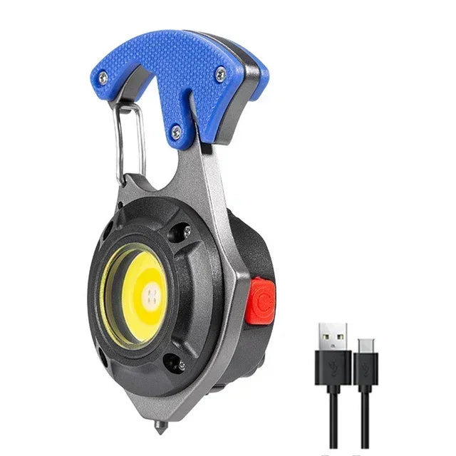 Mini COB Keychain Flashlight 7 Modes + Emergency Escape Tool