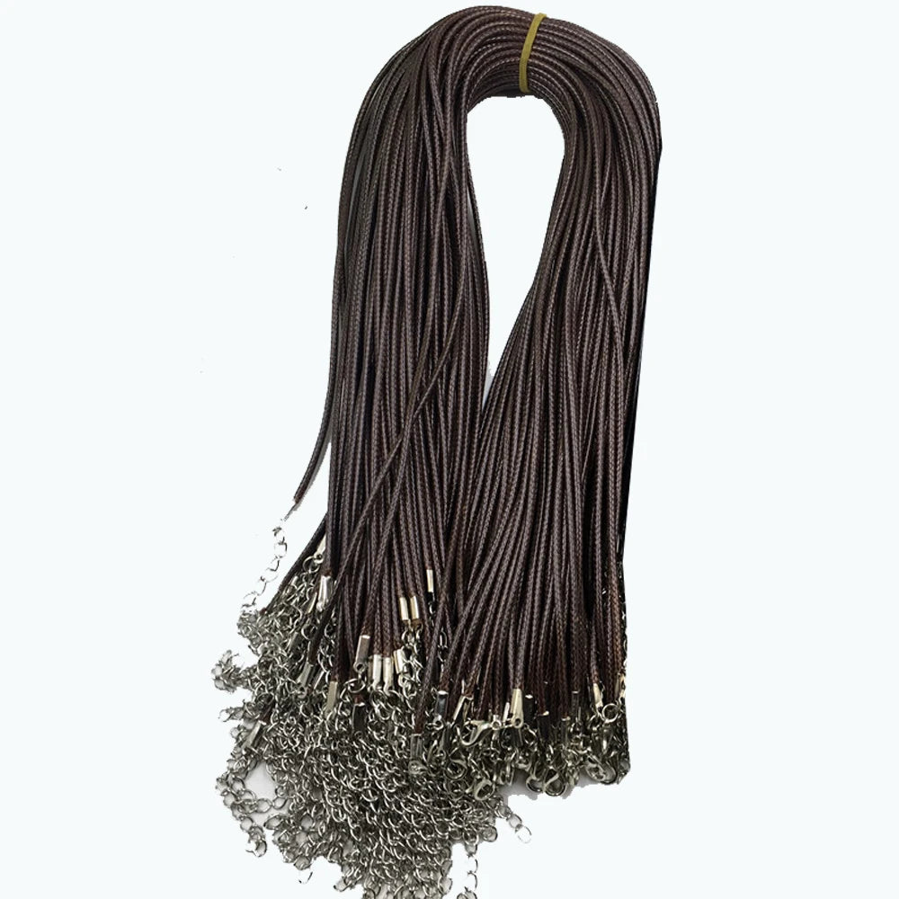 20pcs 45cm Brown Waxed Necklace Cord with Bronze Chain Lobster Clasp for DIY Bracelet Pendants Jewelry Making Beading Supply Oasis Select Coffee Rhodium 2mm