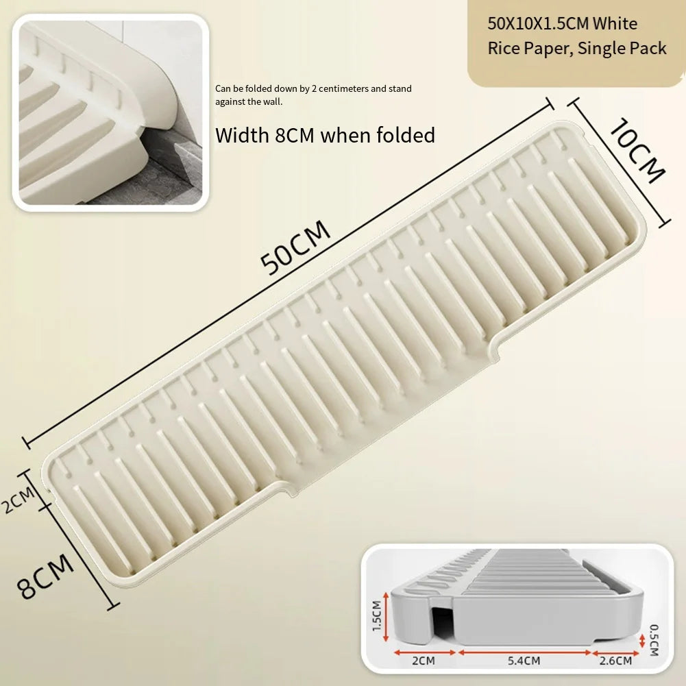 Kitchen Sink Splash Guard Silicone Drainage Mat Dish Soap Dispenser Sponge Holder Mat For Kitchen Sinks Narrow Edge Oasis Select white 50x10CM