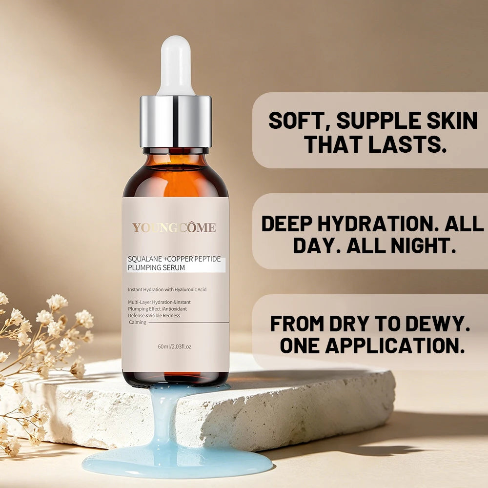 Squalane Copper Peptide Plumping Serum for Face - Hyaluronic Acid Firming Moisturizer - Rapid Hydration Serum for All Skin Types Oasis Select