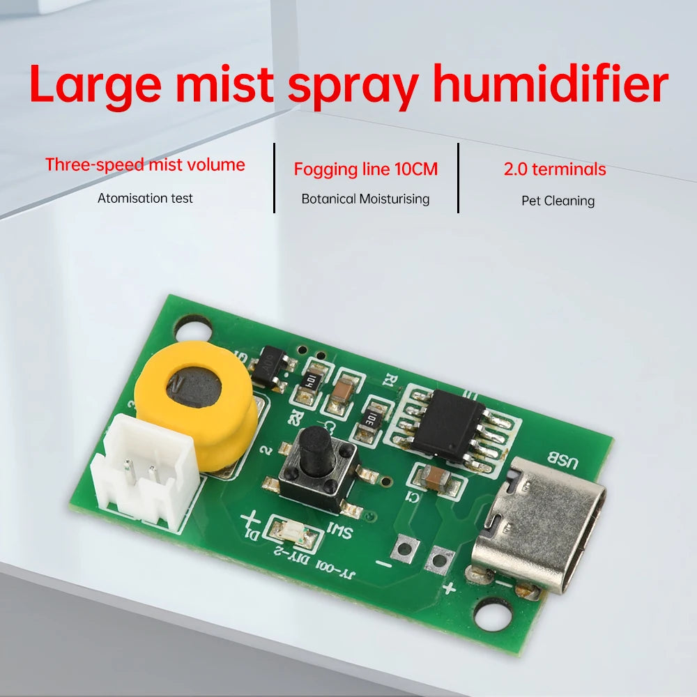 Type C 3 Levels Adjustable Fog Volume Single Spray Humidifier Module Mist Maker and Driver Circuit Board Fogger Atomization Film Oasis Select