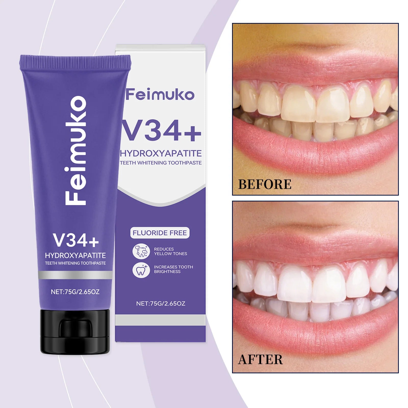 V34+ Toothpaste Teeth Whitening Intensive Stain Remover for Yellow Teeth Plaque RemovalFresh Breath Gum Protection Oral Care Oasis Select