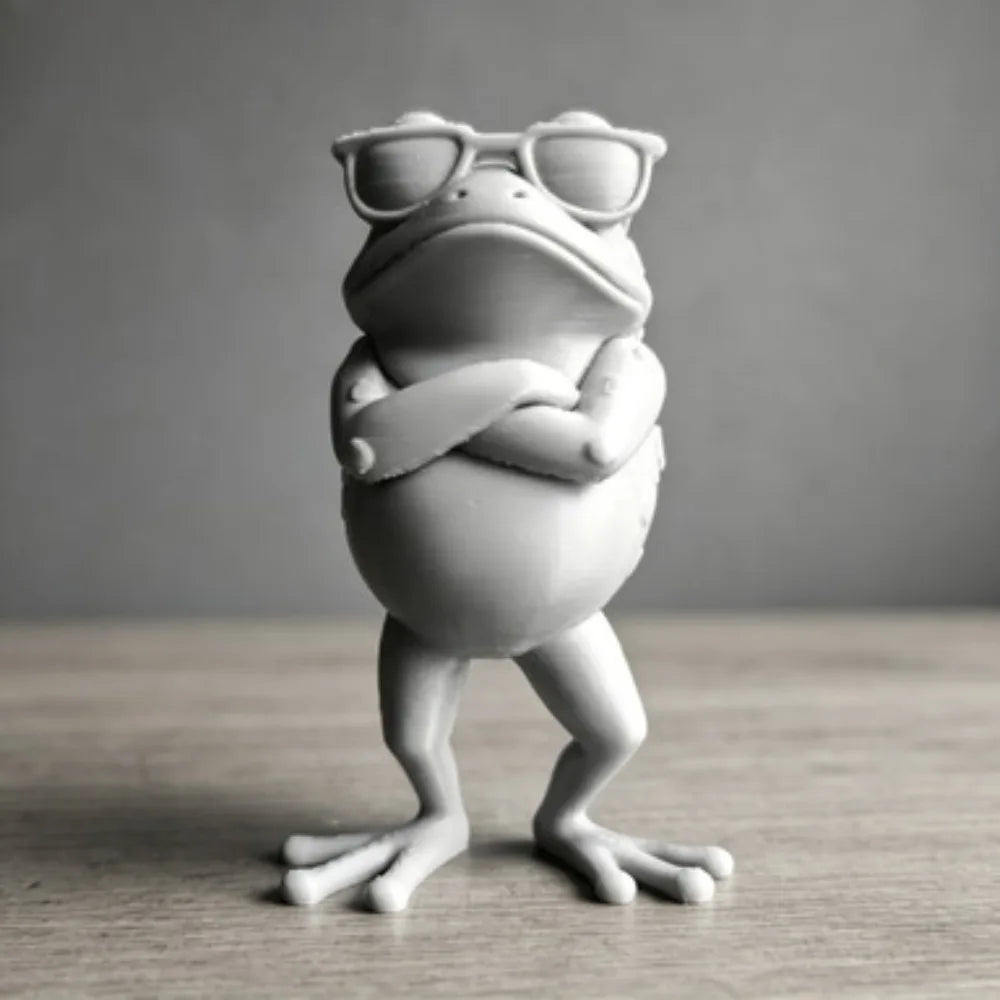 3D Printed Cool Frog Figurine with Sunglasses Funny Animal Statue Desktop Ornament Home Office Decor Creative Gift for Frog Oasis Select