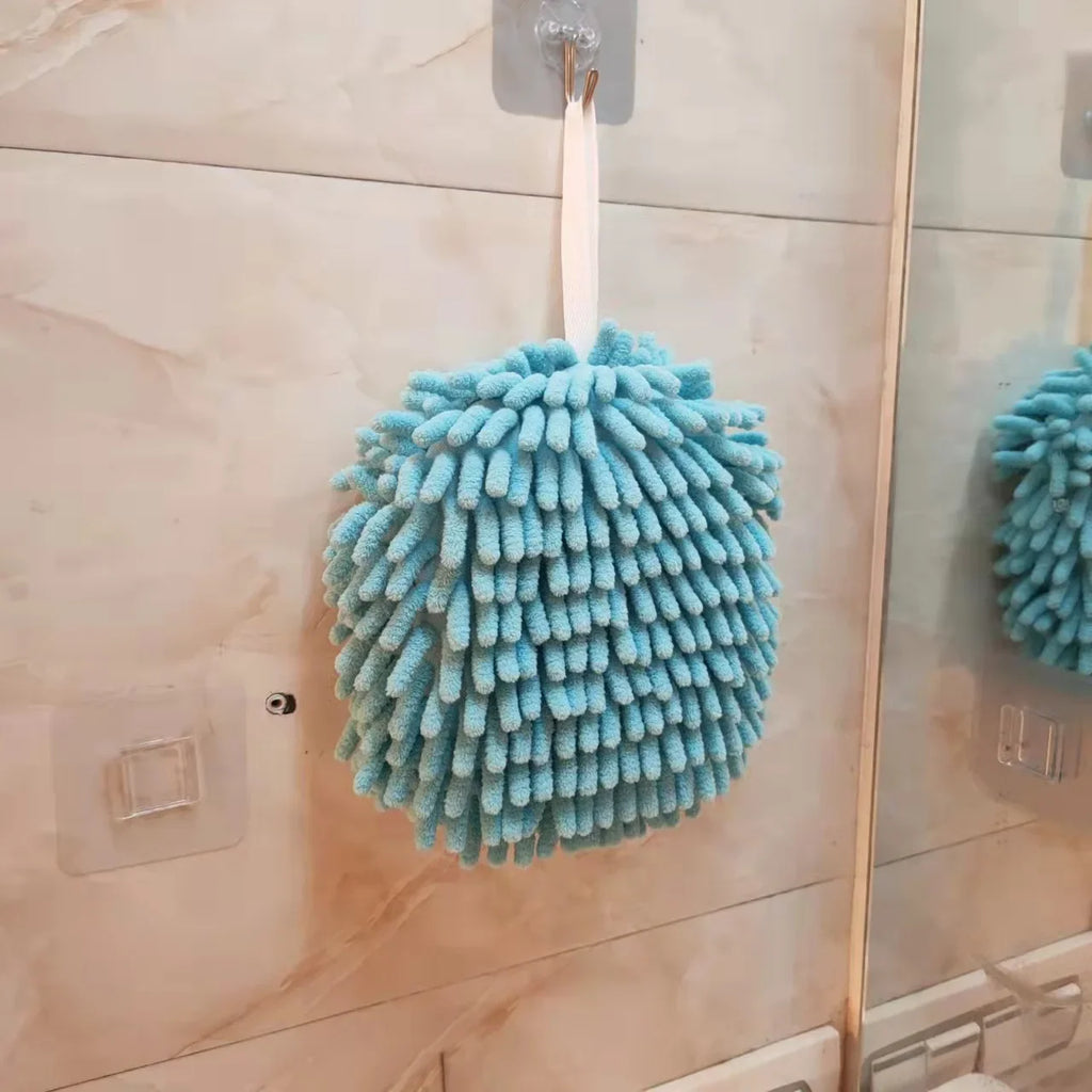 1/2/3pcs Chenille Hand Towels Kitchen Bathroom Hand Towel Ball with Hanging Loops Quick Dry Soft Absorbent Microfiber Towels Oasis Select Blue