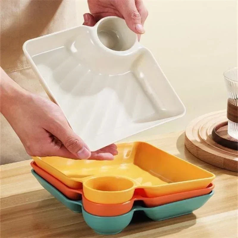 4pcs Easter Themed Chips & Dip Plates, Plastic Dumpling Serving Platter with Dipping Cup, Divided Snack Dishes for Appetizer Oasis Select