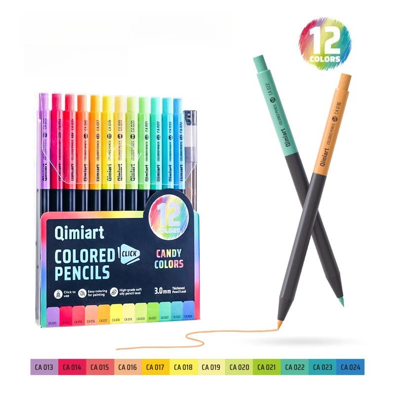 12 Colors Click Colored Pencils 3.0mm Soft Oily Lead Mechanical Pencils for Student Art School Office Supplies Stationery Oasis Select B