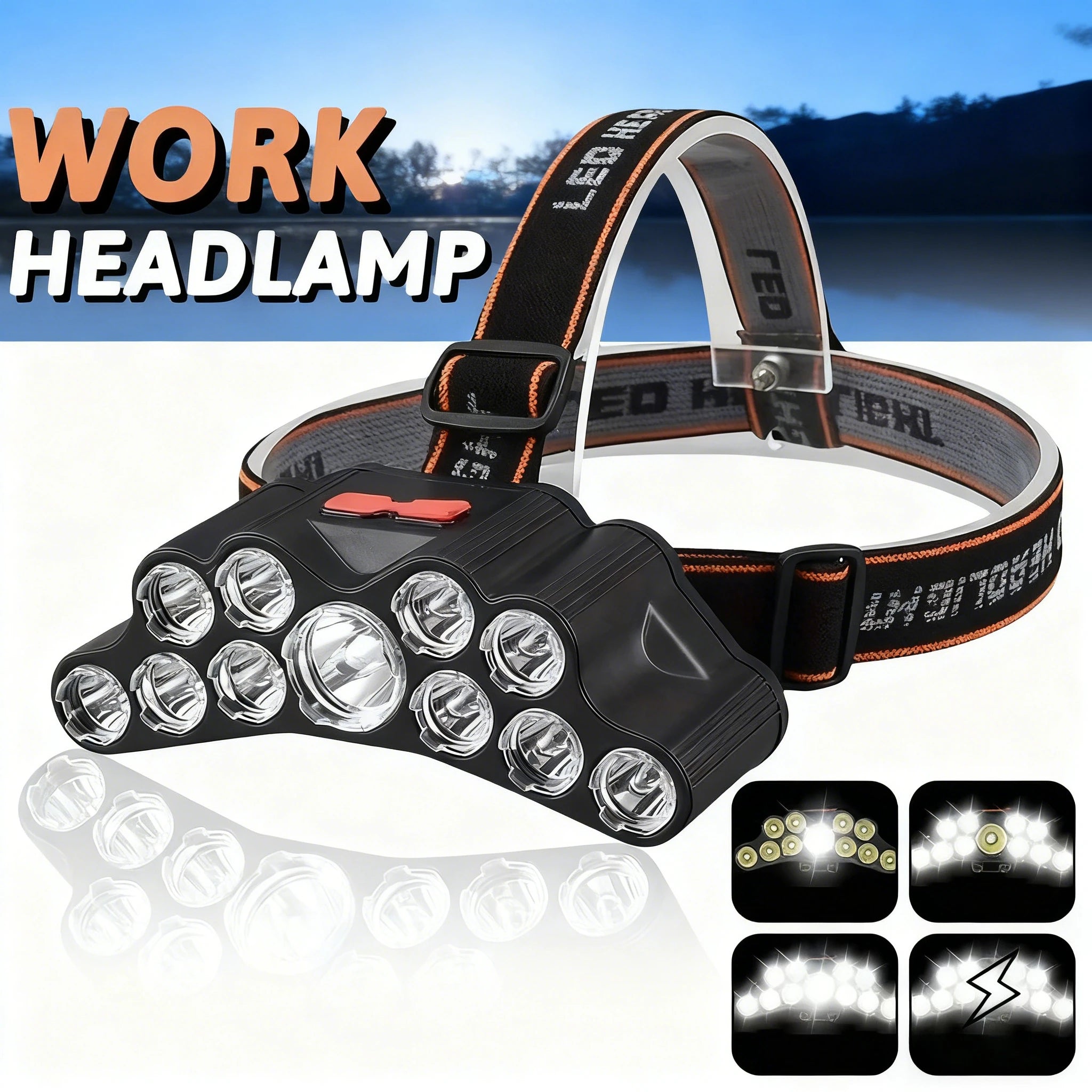 Type-C Rechargeable LED Headlamp Strong Light Head Lamp Headlight Built-in 18650 Battery Flashlight for Outdoor Camping Lantern Oasis Select E