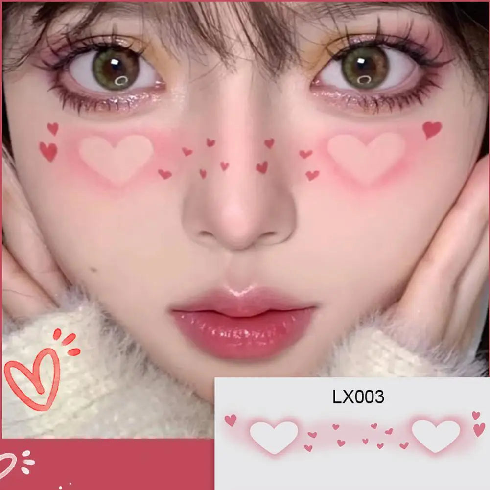 Cute Love Hearts Face Temporary Tattoos for Girls Face Makeup, Eye Shadow Stickers Waterproof Fake Tattoos Party & Festive Looks Oasis Select