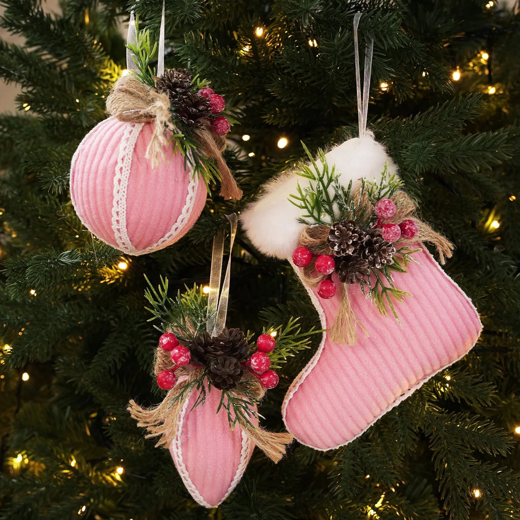 Christmas Tree Hanging Ornament Easy To Hang Christmas Socks Ornament Fabric Christmas Ball Classic For Fireplace Windows Oasis Select