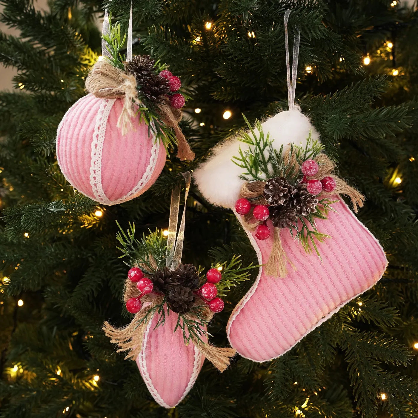 Christmas Tree Hanging Ornament Easy To Hang Christmas Socks Ornament Fabric Christmas Ball Classic For Fireplace Windows Oasis Select