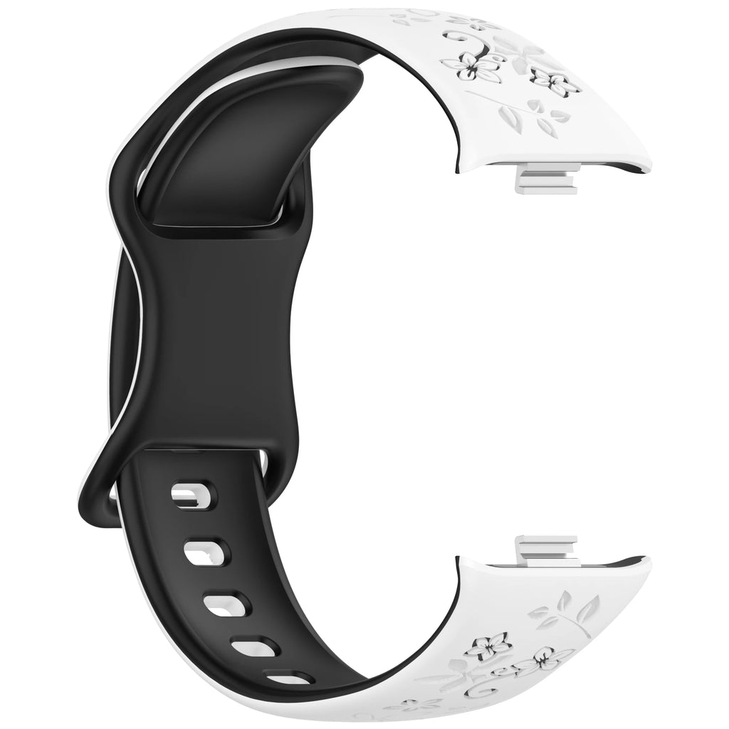 Two-Tone Floral Silicone Strap for Redmi Watch & Mi Band 8/9 Pro Silicone Watch Strap Oasis Select White Black