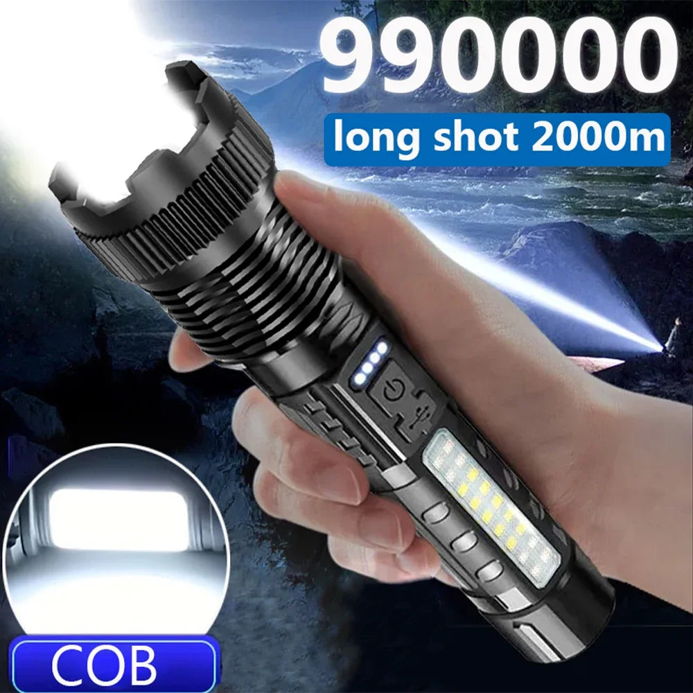 High Power Led Flashlight Portable USB Rechargeable Led Lamp with COB Side Light Pen Clip Zoom Torch Camping Emergency Lantern Oasis Select