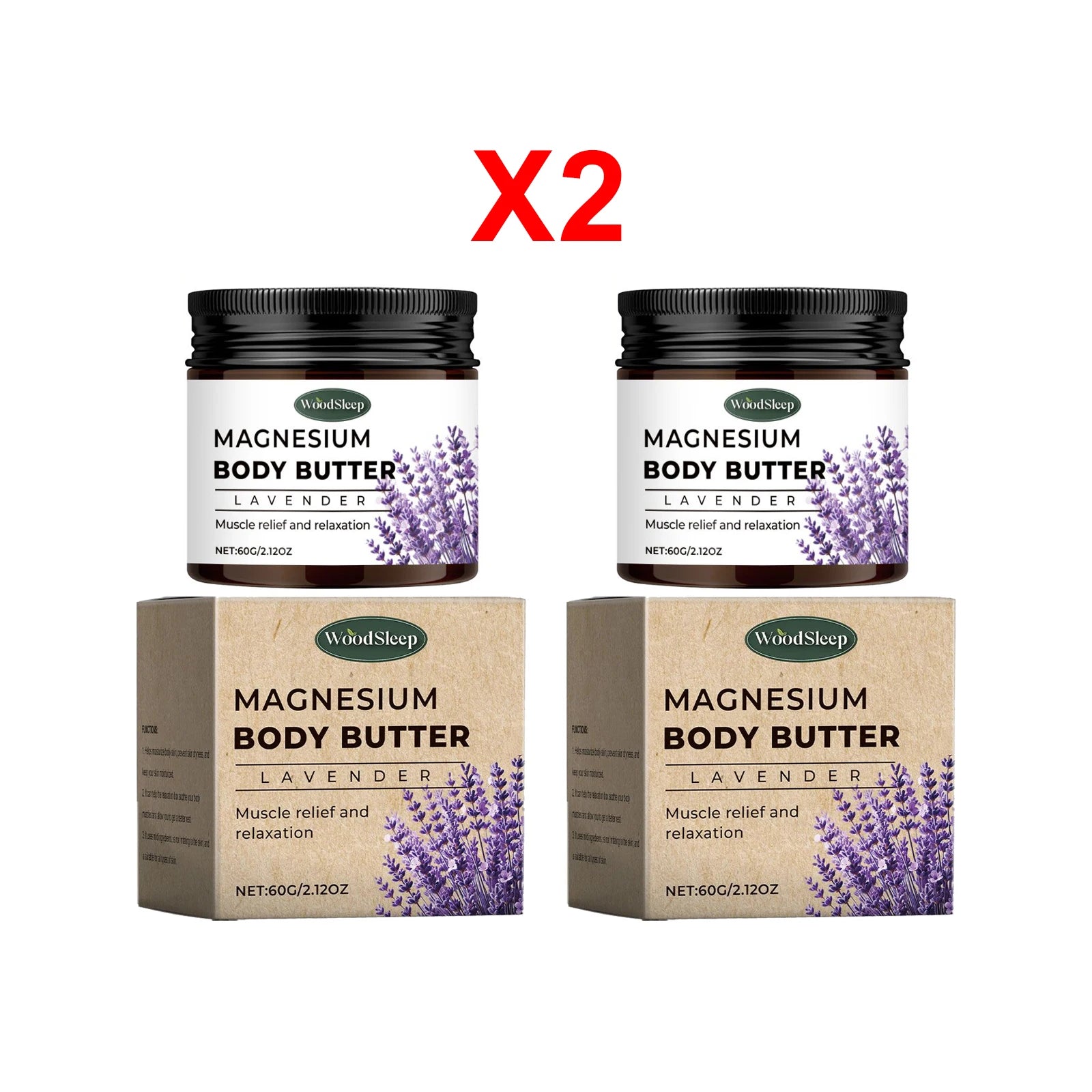 WOODSLEEP Magnesium Body Cream with Lavender – Muscle Relief Magnesium Body Cream Oasis Select 2PCS