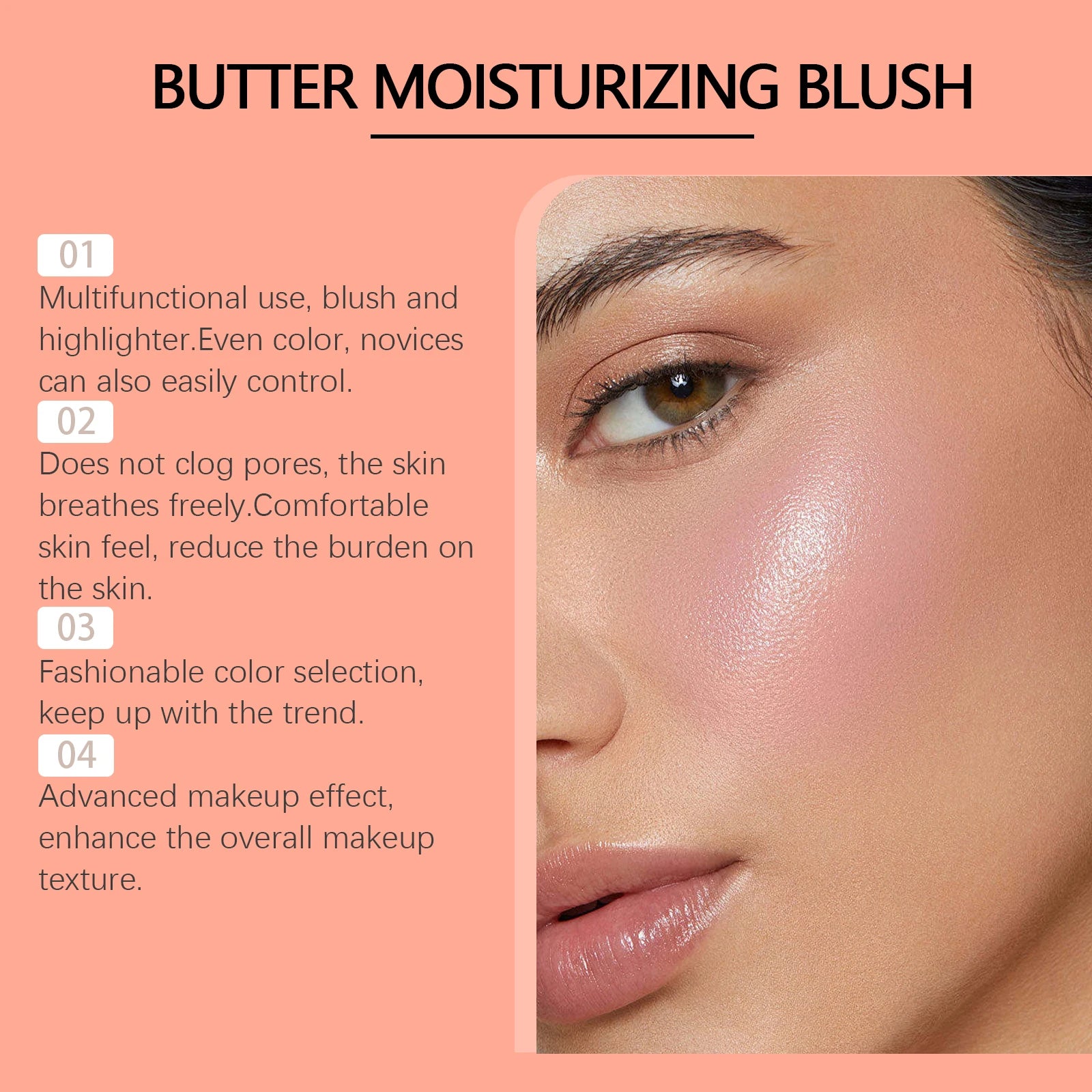 Butter Moisturizing Blush Long Lasting Natural Cream Blendable Cheek Color Professional Makeup Powder Pink Cream Face for Daily Oasis Select