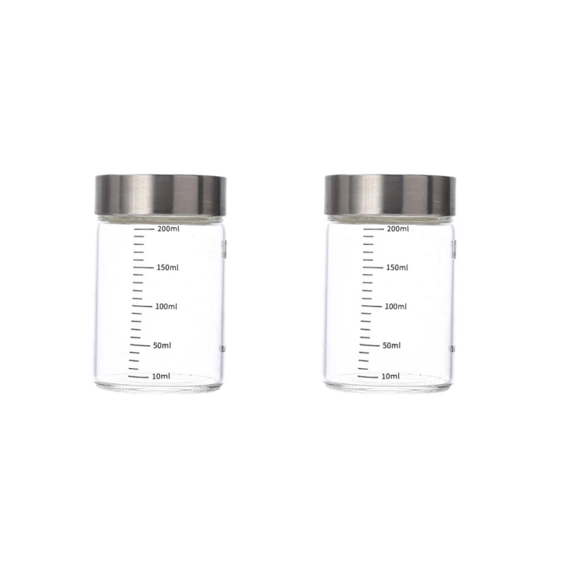 2Pcs 100-500ml Glass Storage Cup Portable Seal Thickening High Borosilicate Thermostability Liquid Storage Cup Scale Sealed Jar Oasis Select 200ml-2pcs