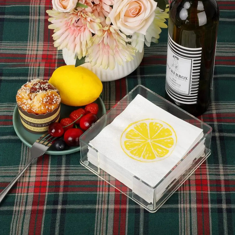 Square Acrylic Napkin Holder Clear 5.3 X 5.3 X 2.16 Inches Tabletop Freestanding Tissue Dispenser Standing Napkin Dispenser Oasis Select