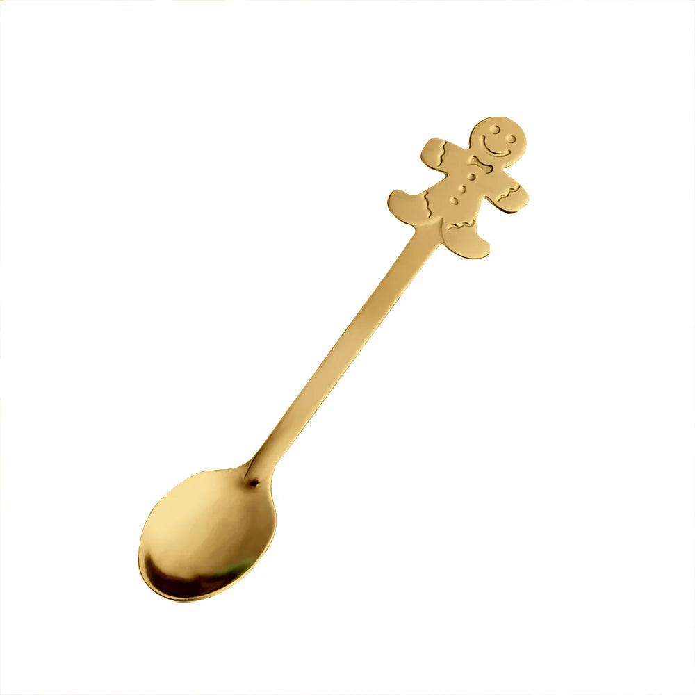 Christmas Gifts Coffee Spoons Stainless Steel Nordic style Dessert Spoon Tableware Kitchen Accessories New Year Gift Decorations Oasis Select Gold Gingerbread