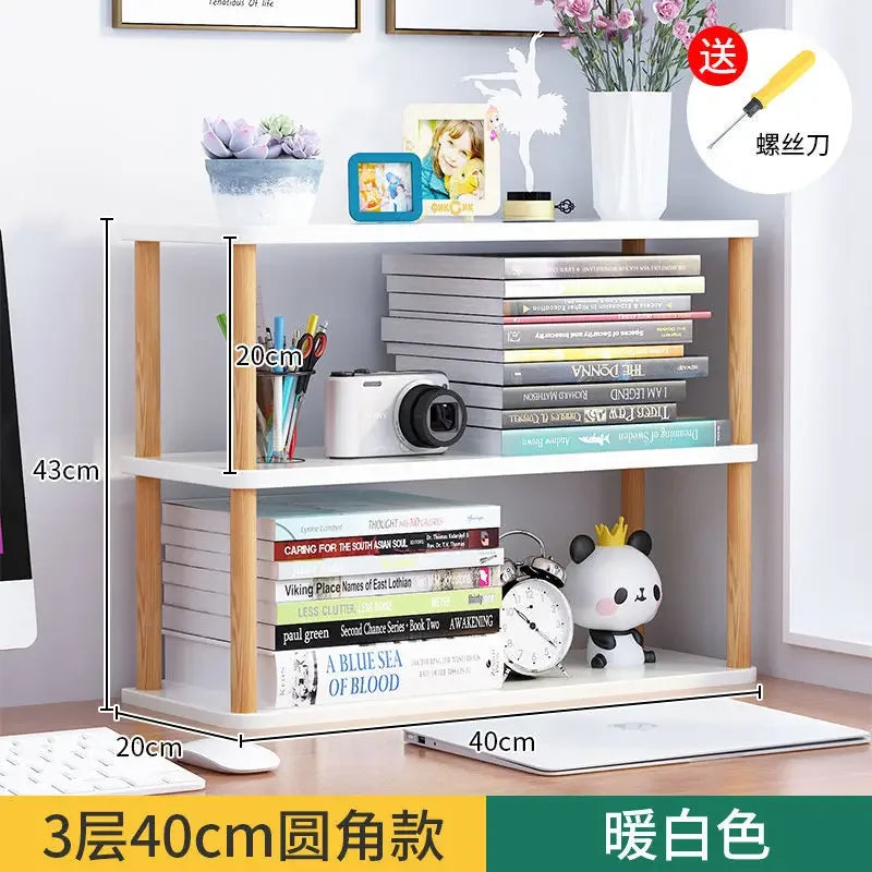Minimalist Wooden Desktop Bookshelf | Multi-Layer Desk Organizer