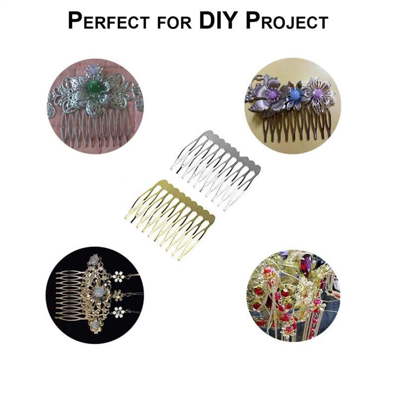 10pcs Gold Metal Side Hair Combs Plain Blank Headpiece French Twist Clip For DIY Wedding Bridal Veil Combs Decor Hair Accessory Oasis Select