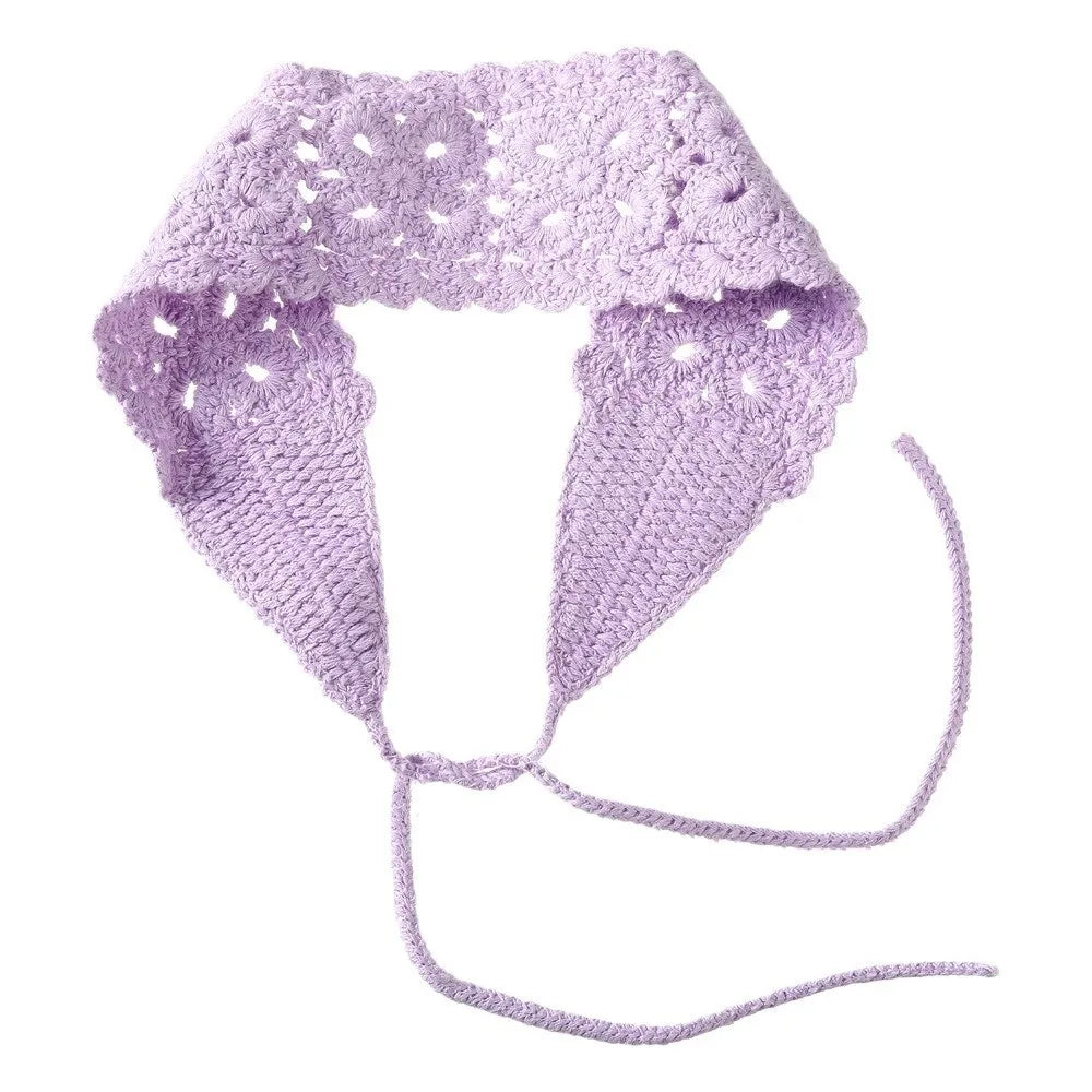 Boho Floral Headband Handmade Solid Color Knit Hair Band Hollow Out Crochet Hair Scarf Oasis Select Purple