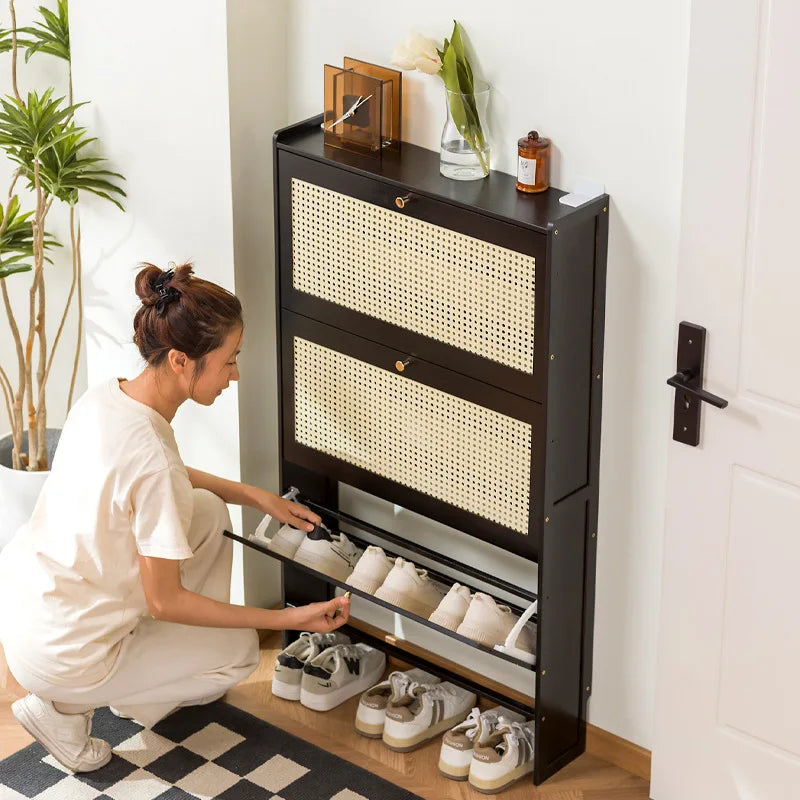 Household shoe cabinet door economical simple modern storage cabinet narrow large capacity tipping bucket small shoe rack Oasis Select