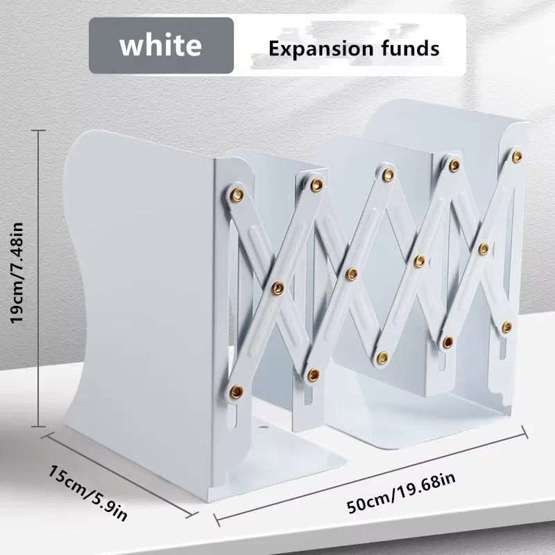 1pcs Metal Retractable Book Stand Simple Book Board High Desk High Aesthetic Value Simple Storage Rack Oasis Select white