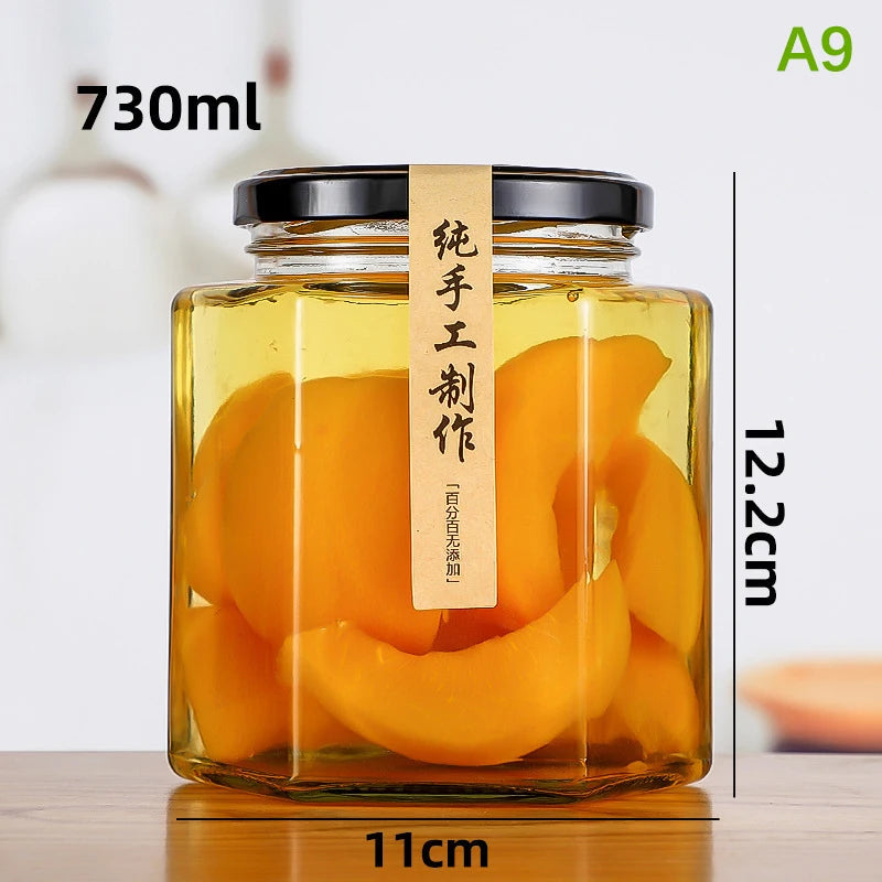 2Pcs Food Grade Empty Round Clear Glass Jar Seal Pot Honey Bottles Sauce Bottles With Metal Black Lid 45-730ML Kitchen Storage Oasis Select A9