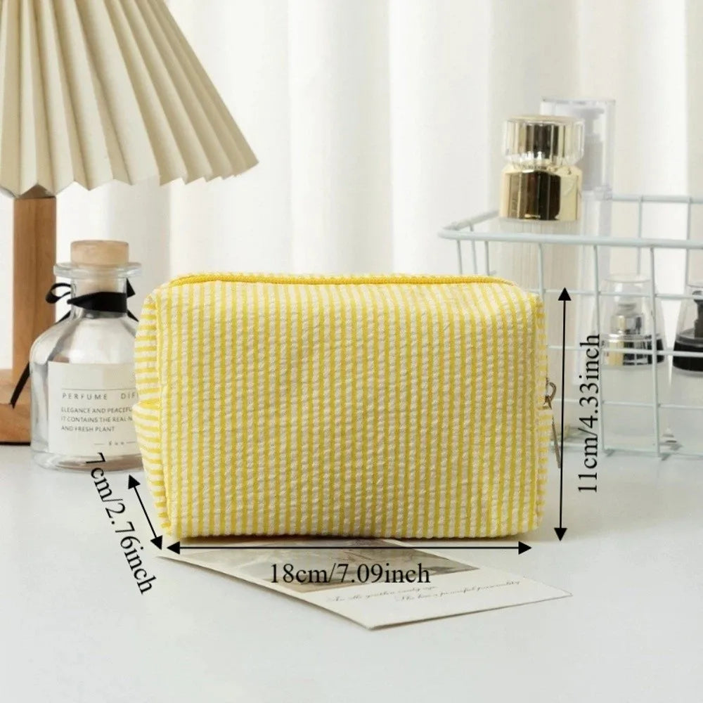 Striped Seersucker Travel Cosmetics & Toiletry Organizer Bag