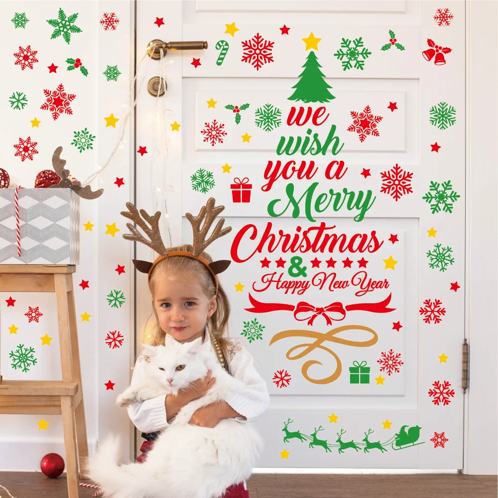Christmas Wall Stickers Xmas Tree Candy Snowflake Pattern Self-adhesive PVC Sticker New Year Party Wall Window Decoration Decals Oasis Select