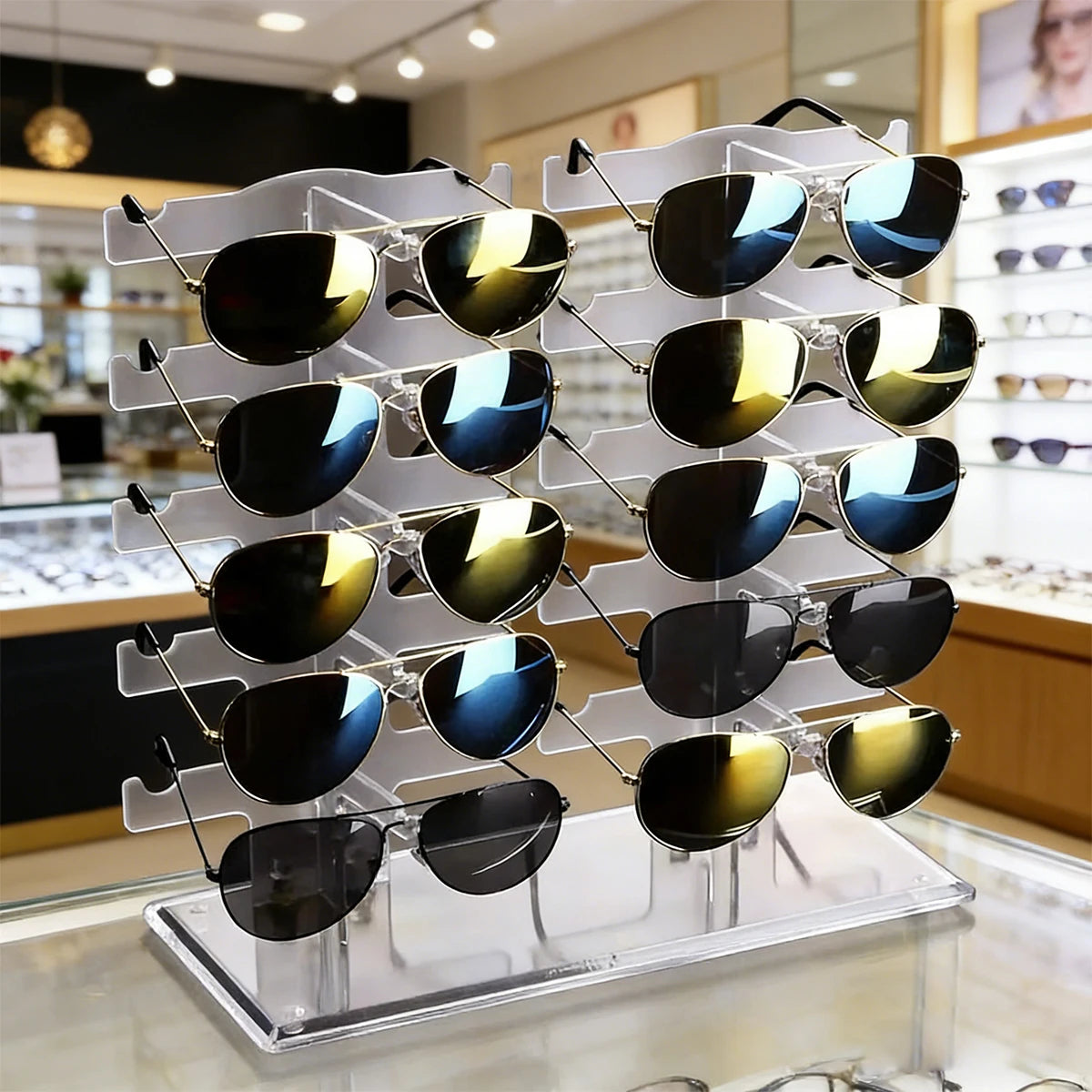 Transparent Acrylic Double 1pc Row Sunglasses Rack | Eyeglasses Display Stand & Storage Organizer Holder for Sunglasses Oasis Select