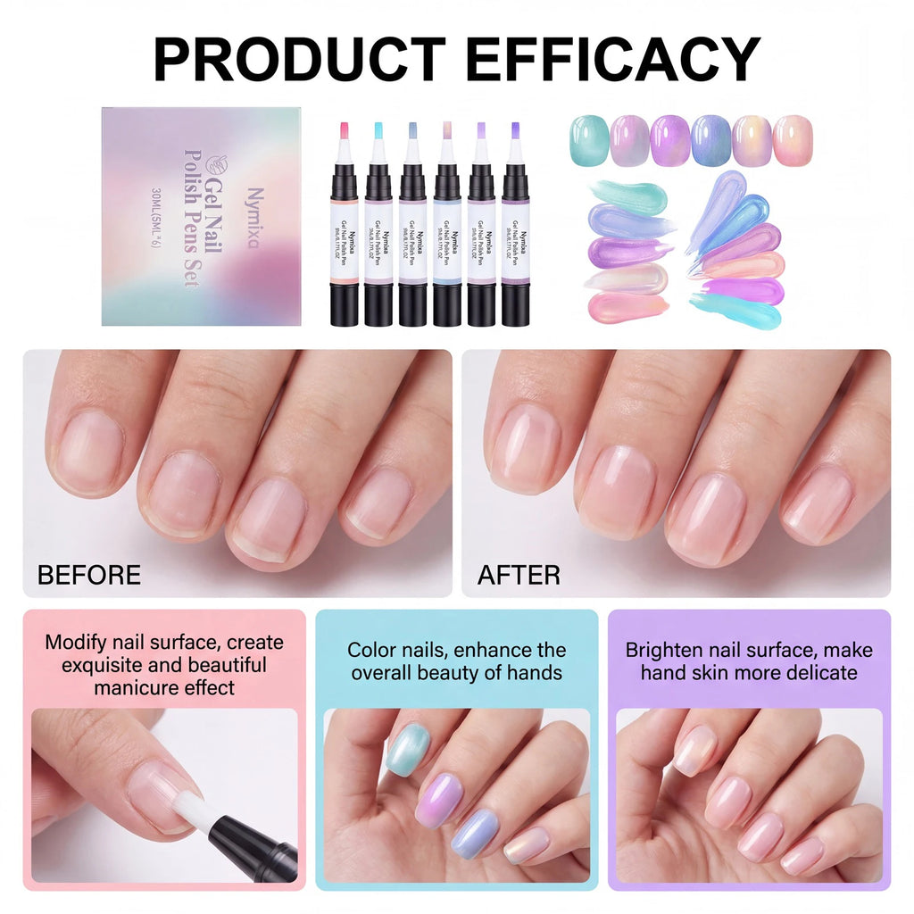 Multi-Color 3in1 Gel Nail Polish Pens Set - Quick Dry Long Lasting No Base Top Coat Needed Easy DIY for Beginners Home Manicure Oasis Select