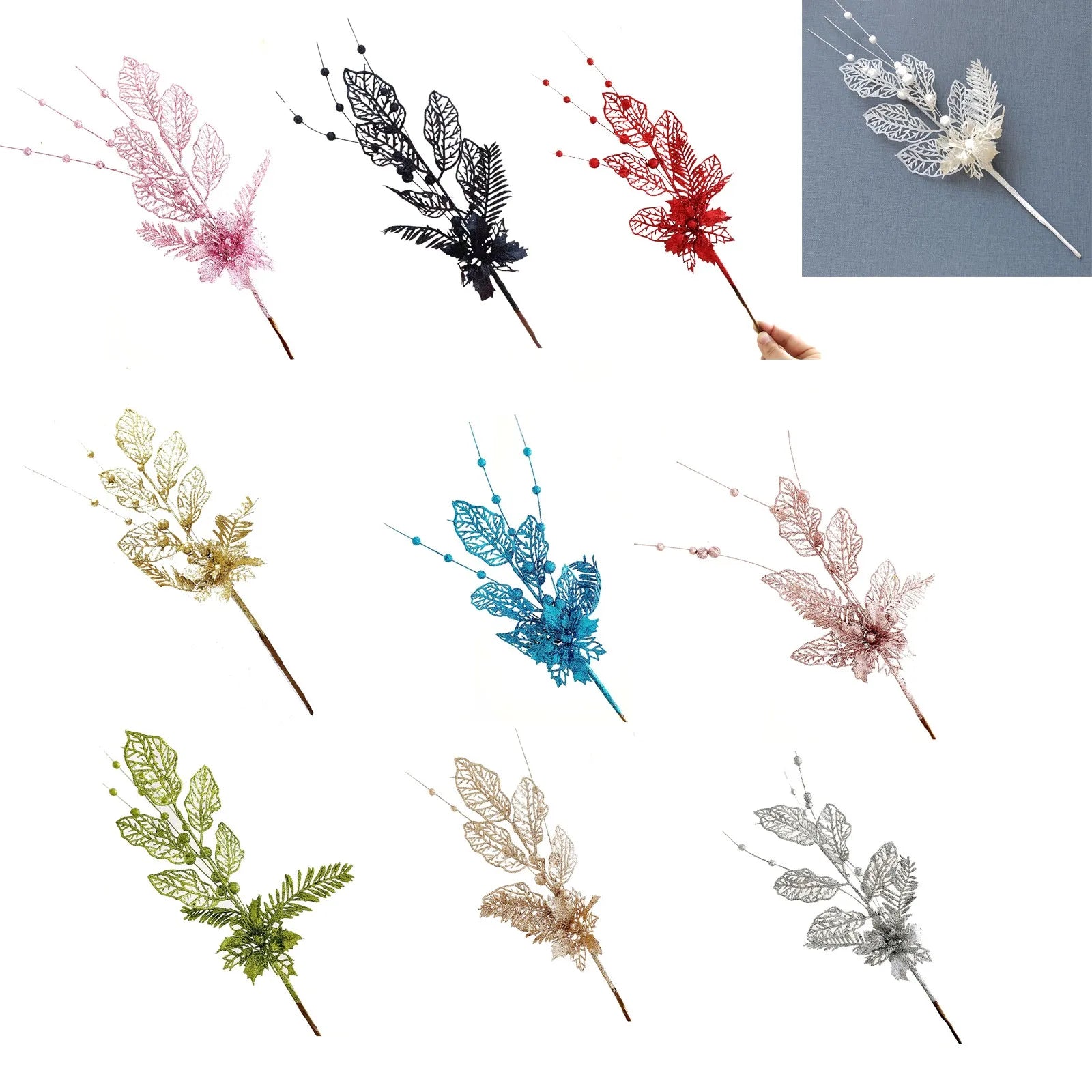 Gold Glitter Christmas Berry Branch Picks – Set of 10 Xmas Decor Christmas Tree Pick Oasis Select