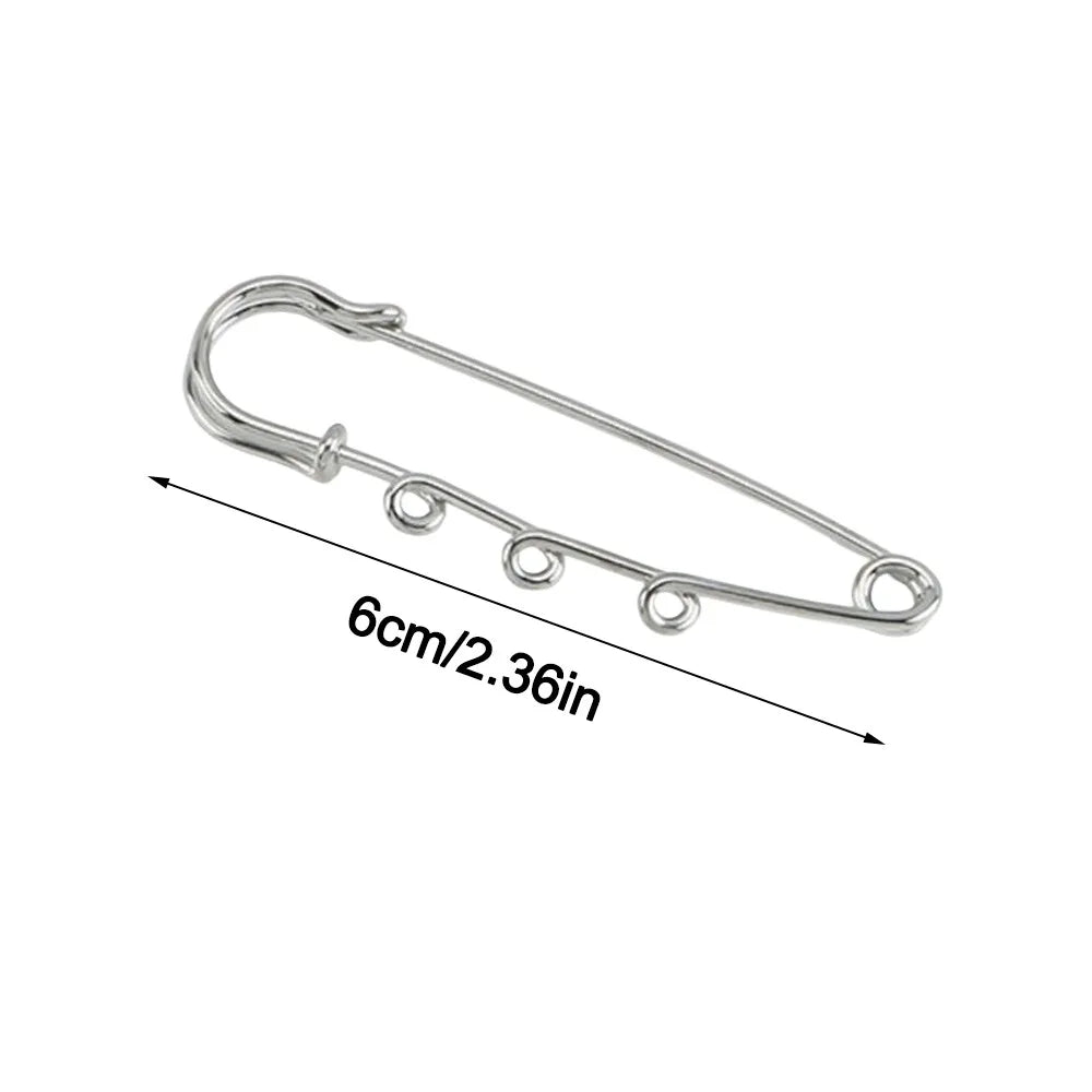 Silver Safety Brooch Pins Multi Holes Connectors DIY Charms Brooch With Holes Findings Accessories Shawl Adjuster Oasis Select 6CM-With 3Rings