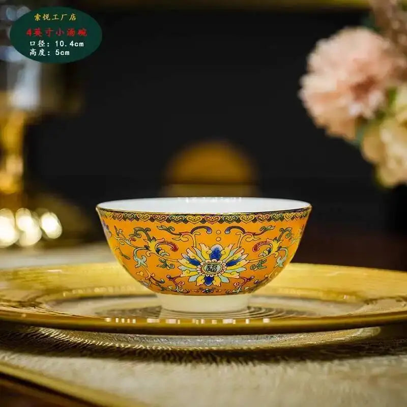 Bone China Dining Bowl Enamel Colored Chinese High Footed Rice Noodles Soup Bowl Tablewear Oasis Select 4in-13