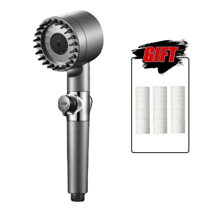 High-pressure shower head with massage brush filter 3 modes adjustable water spray Rain shower faucet Bathroom accessories Oasis Select Shower head set-B As shown