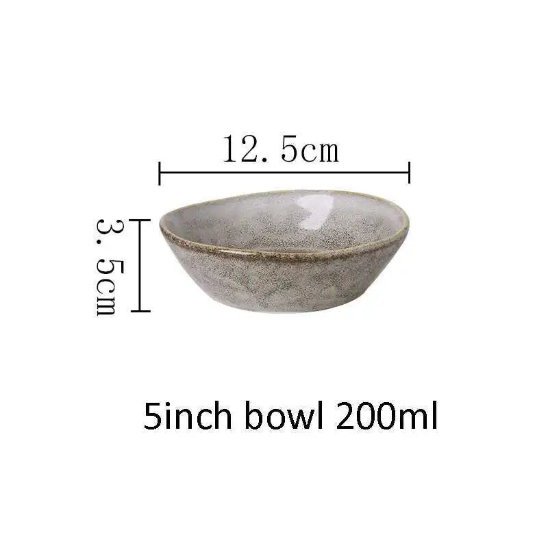 Japanese Ceramic Dinner Plate Rice Bowl Food Tray Retro Gray Tableware Porcelain Fruit Salad Sushi Serving Plate Dinnerware Oasis Select 5 Inch Bowl
