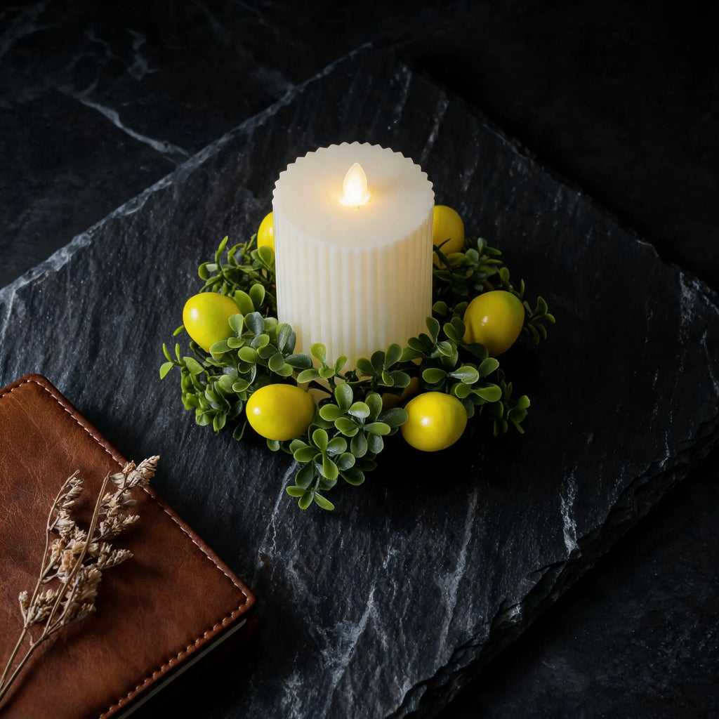 Candle Holder Artificial Table Centerpiece Decor Artificial Lemon Wreath Vivid Pillar Candle Holder For Festival Arrangement Oasis Select