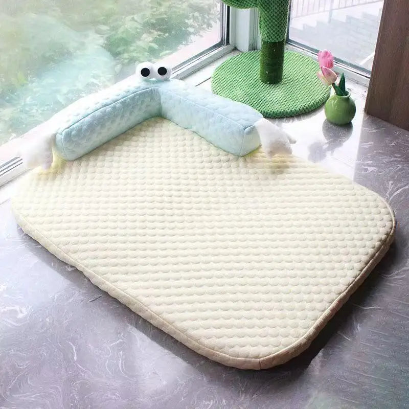 Cartoon Pet Cooling Mat Cat Supplies Breathable Bubble Dot Cute Dog Bed with Pillow Washable Summer Pets Pad for Small Dogs Cats Oasis Select Green - Bigeye Monst M 55x40cm