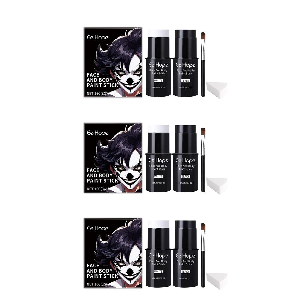 EelHope Halloween Face Body Paint Stick Professional Waterproof Non Toxic High Coverage Makeup of Halloween Cosplay Black White Oasis Select 3set
