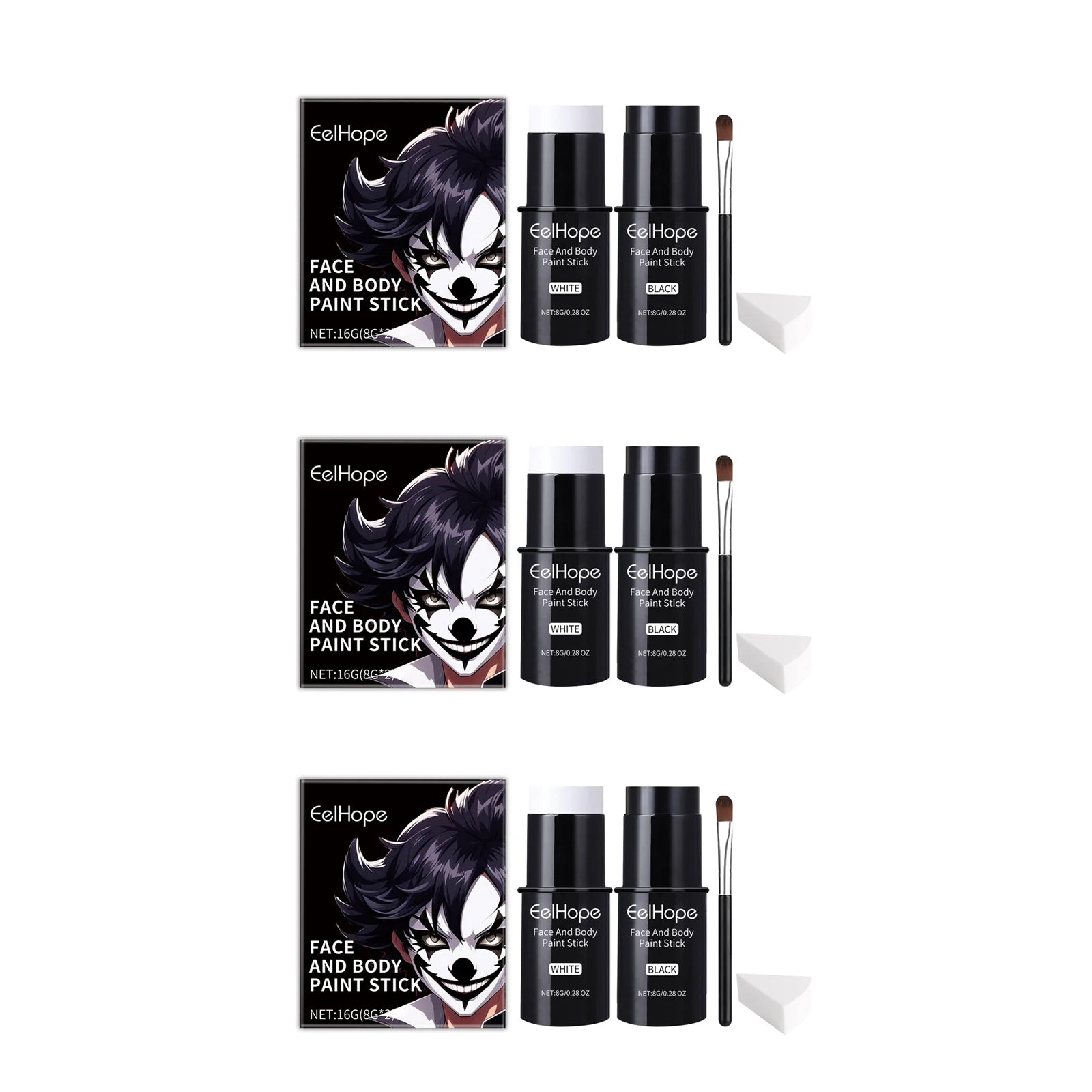 EelHope Halloween Face Body Paint Stick Professional Waterproof Non Toxic High Coverage Makeup of Halloween Cosplay Black White Oasis Select 3set